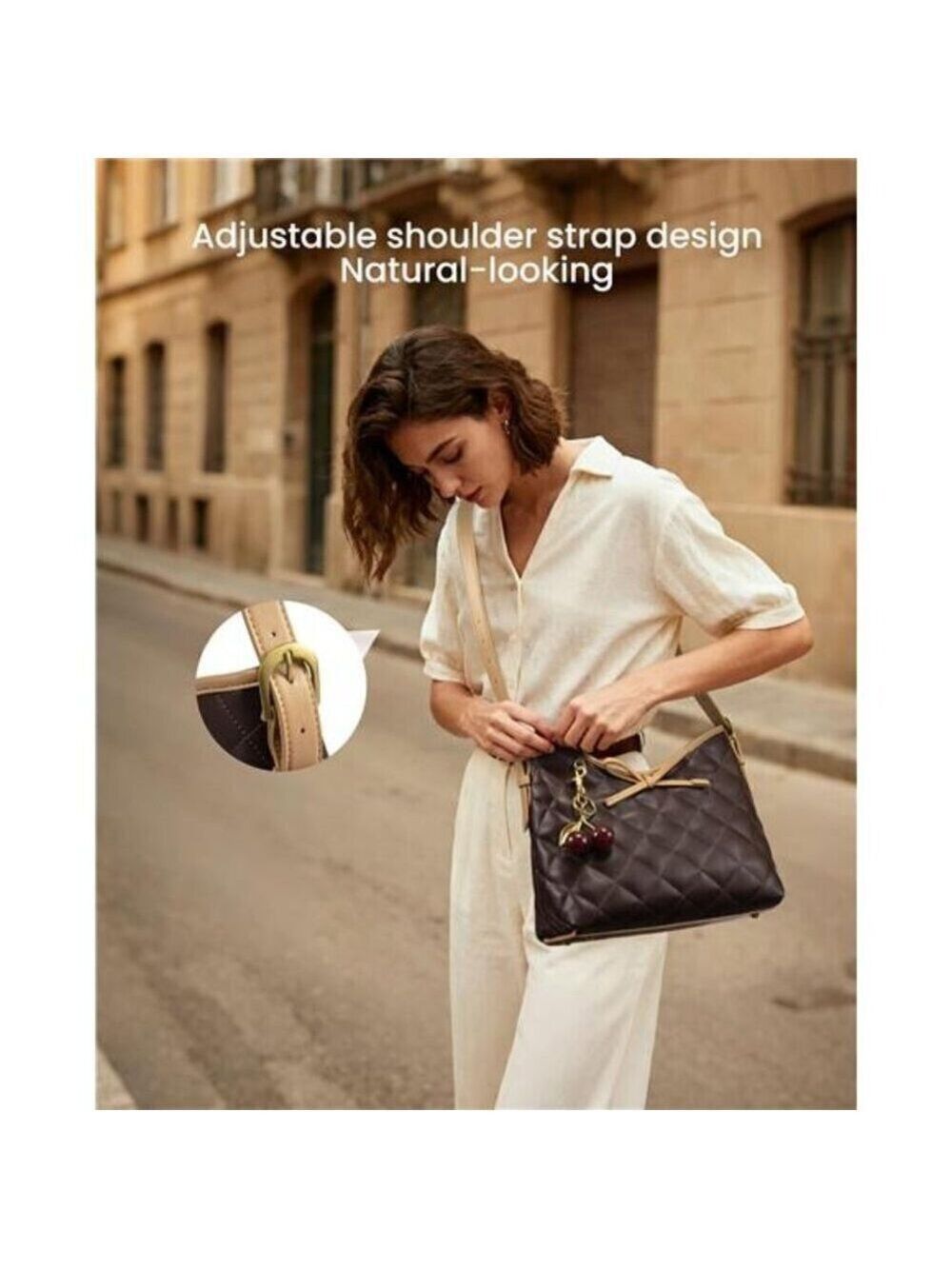 Purses for Women Soft Brown Vegan Leather Hobo Handbags Quilted Crossbody Bag - Picture 4 of 7
